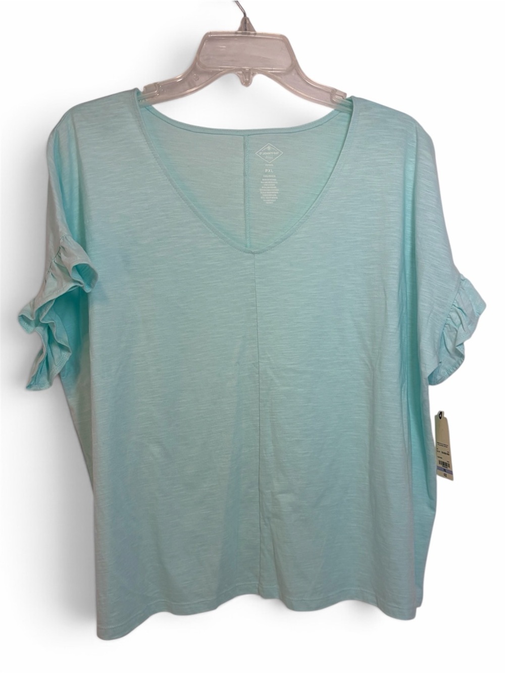 St. John's Bay Light Aqua V-Neck Ruffle Sleeve Top Women’s Size Petite XL